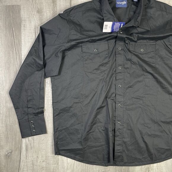 Wrangler Button Up Shirt Mens XXL 2XL Black Pearl Snap Long Sleeve Western V - Picture 2 of 8